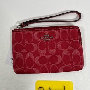 Coach Corner Zip Wristlet In Signature Denim CDF27 denim/Silver/True Red